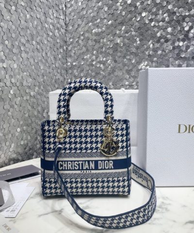 Replica Lady Dior Medium D – Lite Houndstooth Canvas