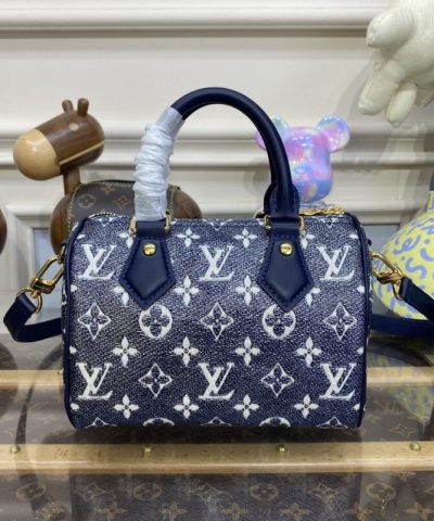 Replica Louis Vuitton Speedy Bandouliere Blue Denim - high-quality designer bag dupe