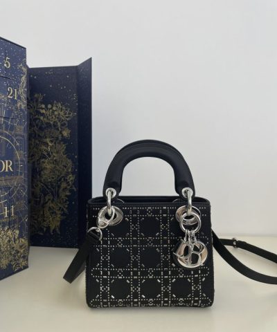 Replica Lady Dior Mini Satin Black - 1:1 premium replica handbag