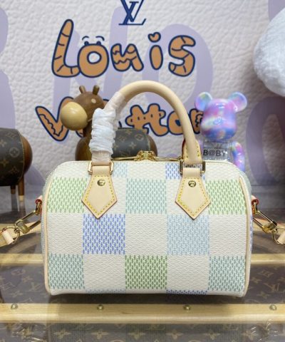 Replica Louis Vuitton Speedy Bandouliere 20 Green Grid - top-grade luxury bag dupe