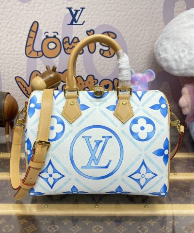 Replica Louis Vuitton Speedy Bandouliere 25 Blue – White