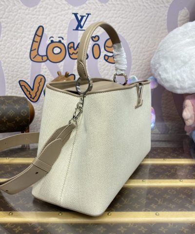 Replica Loius Vuitton Capucines Beige Silk - premium superclone handbag