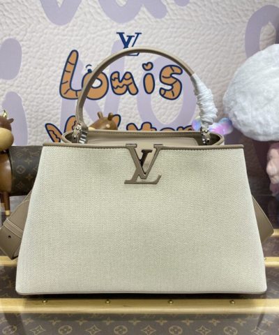 Replica Loius Vuitton Capucines Beige Silk - elite factory replica handbag
