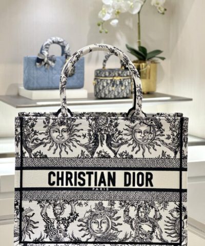 Replica Dior Tote Book Black&White Sun - 1:1 premium replica handbag