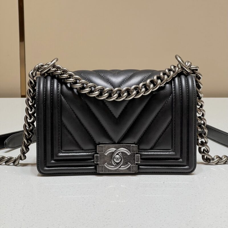 CHANEL Le Boy V Black - Silver - elite factory replica handbag