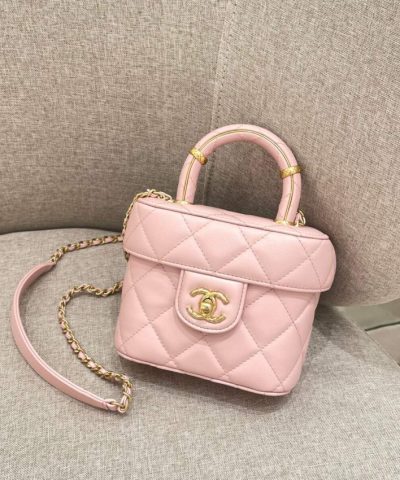 CHANEL Tweed Handle Crush Small Pink - elite factory replica handbag