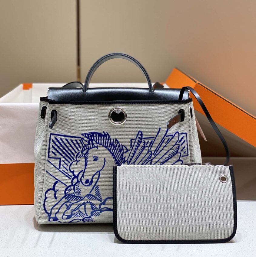 Replica Hermès Herbag 31Cm Blue Horse