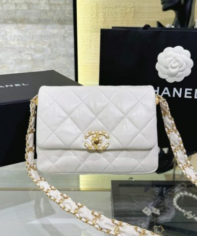 CHANEL 19 Mini Flap White Bag