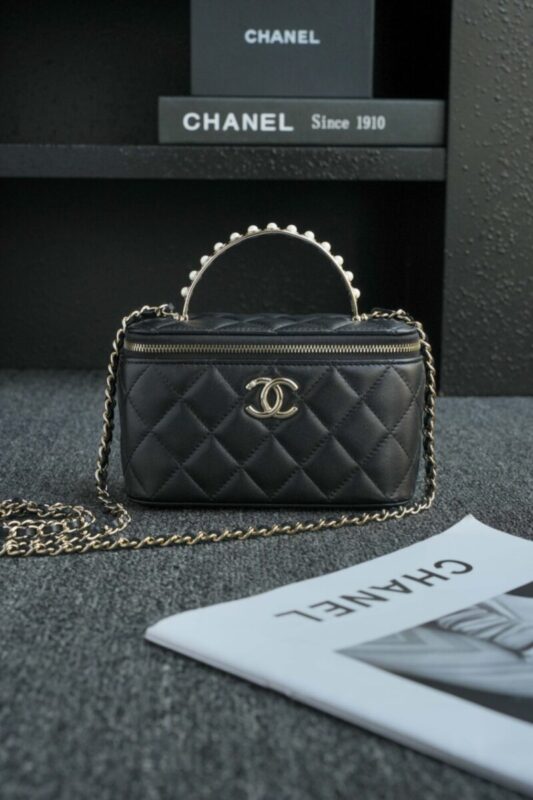 CHANEL 24s Pearl Handle Box Black - affordable luxury replica bag