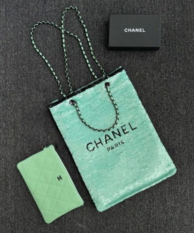 CHANEL Sequin Shoulder Bag Green - affordable luxury replica bag