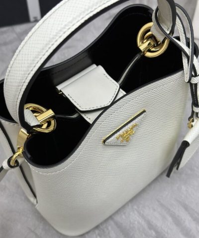 Replica Prada Saffiano Black Bucket White - 1:1 premium replica handbag