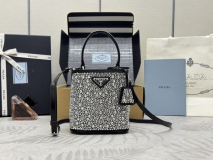 Replica Prada White Crystal Bucket Bag - 1:1 premium replica handbag