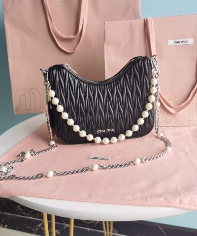 Replica Miu Miu Matelassé Pearl Black - top-grade luxury bag dupe