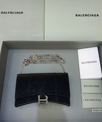 Replica Balenciaga Hourglass On Chain Shine Black - 1:1 premium replica handbag