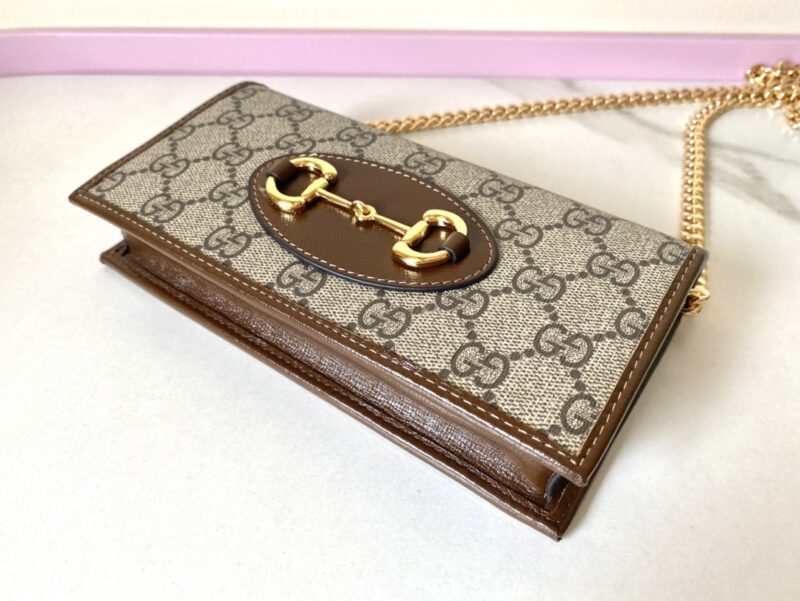 Replica Gucci Horsbet Chain Clutch Brown - elite factory replica handbag