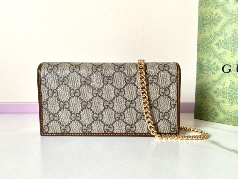 Replica Gucci Horsbet Chain Clutch Brown - 1:1 premium replica handbag