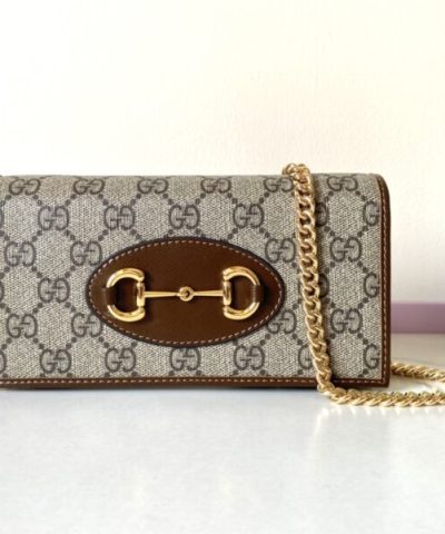 Replica Gucci Horsbet Chain Clutch Brown - high-end replica designer purse