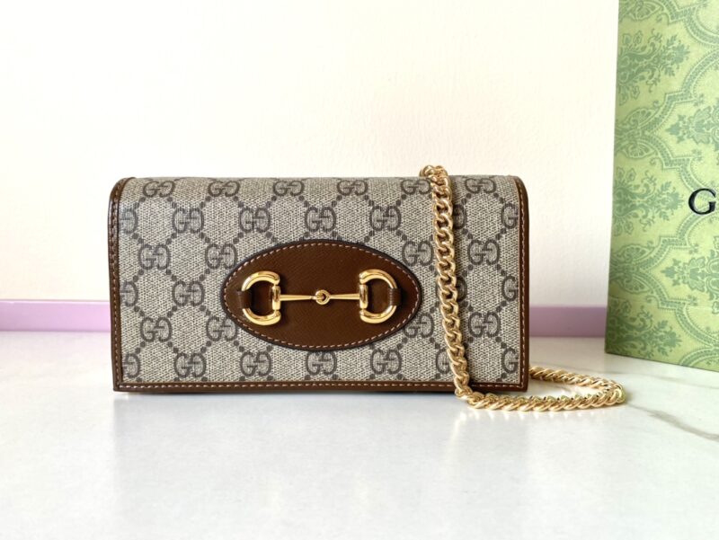 Replica Gucci Horsbet Chain Clutch Brown - high-end replica designer purse