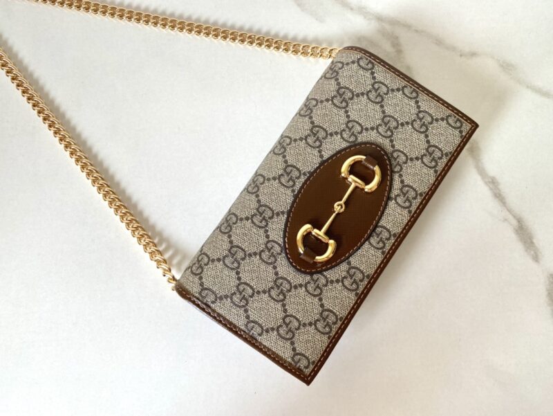 Replica Gucci Horsbet Chain Clutch Brown - premium superclone handbag