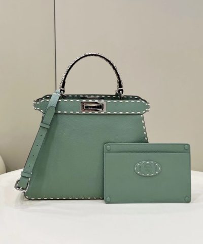 Replica Fendi Peekaboo Green Python Handle - high-quality designer bag dupe