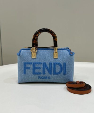Replica Fendi By The Way Boston Blue Cotton - premium superclone handbag