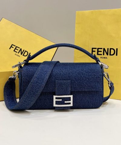Replica Fendi Baguette Full Blue Denim - affordable luxury replica bag