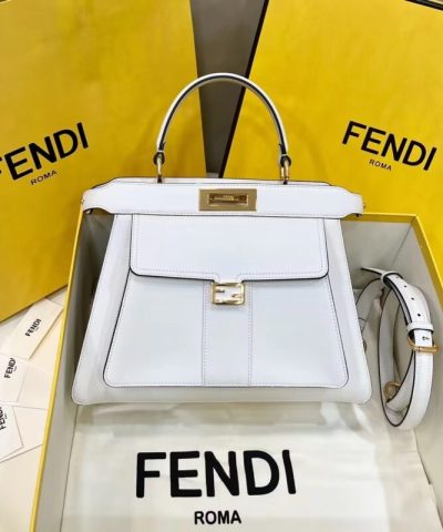 Replica Fendi Peekaboo With Patch Pocket White