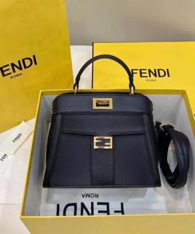 Replica Fendi Peekaboo With Patch Pocket Black - top-grade luxury bag dupe