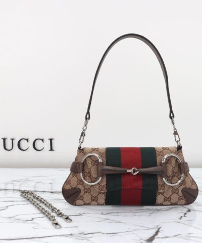Replica Gucci Horsebit Chain Shoulder Bag Brown - affordable luxury replica bag
