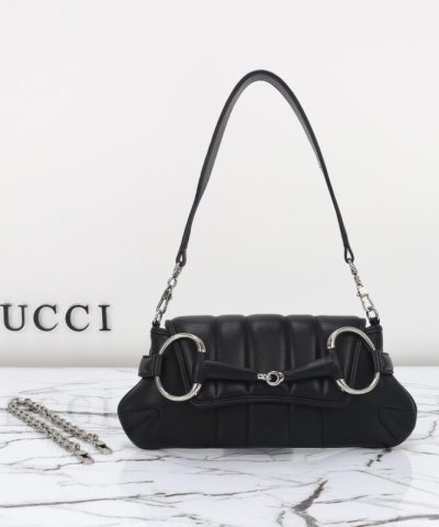 Replica Gucci Horsebit Chain Shoulder Bag Black - high-quality designer bag dupe