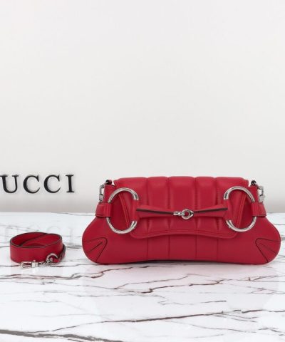 Replica Gucci Horsebit Chain Shoulder Bag Red - high-end replica designer purse