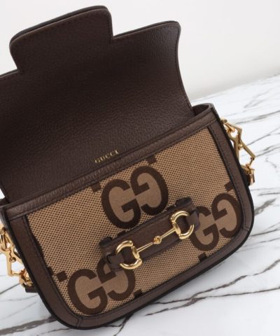 Replica Gucci Horsebit 1955 Double G Mini Brown Canvas