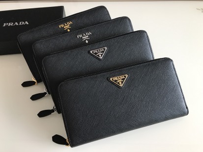 Replica Prada Saffiano Long Zipper Wallet Black