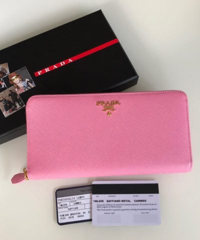 Replica Prada Saffiano Long Zipper Wallet Pink - 1:1 premium replica handbag