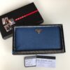 Replica Prada Saffiano Long Zipper Wallet Blue - high-end replica designer purse