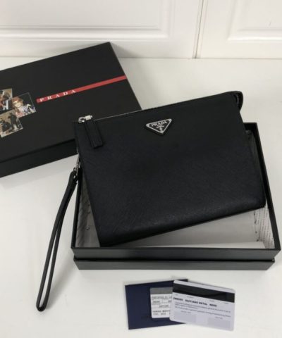 Replica Prada Saffiano Pouch Silver - 1:1 premium replica handbag