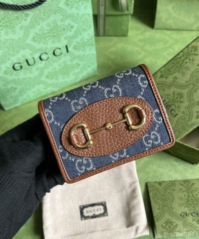 Replica Gucci Horsebit 1955 Wallet Denim Blue - high-end replica designer purse