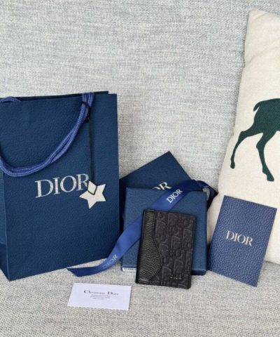 Replica Dior Bi Fold Card Holder Oblique Black